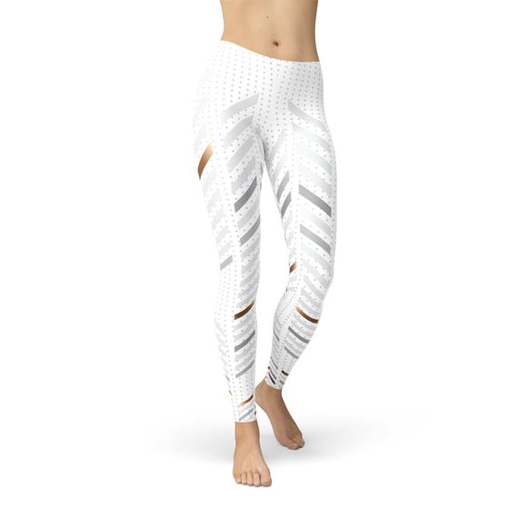 Womens White Stripes Leggings featuring a stylish design with a comfortable fit, perfect for workouts and casual wear.