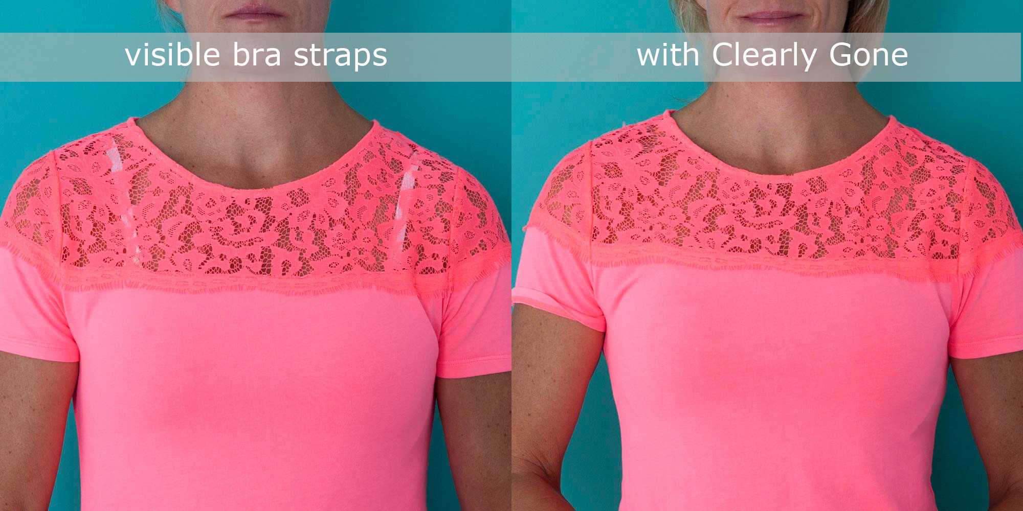 Clearly Gone disappearing bra straps in clear TPU material, designed for a seamless look under clothing.