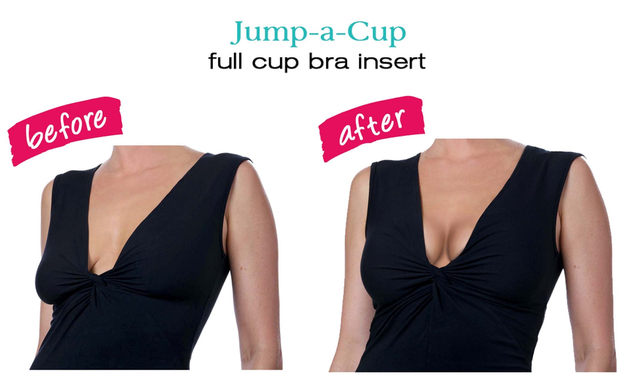 Jump-a-Cup silicone inserts designed to boost bust size, featuring a natural contour for a sexy look.