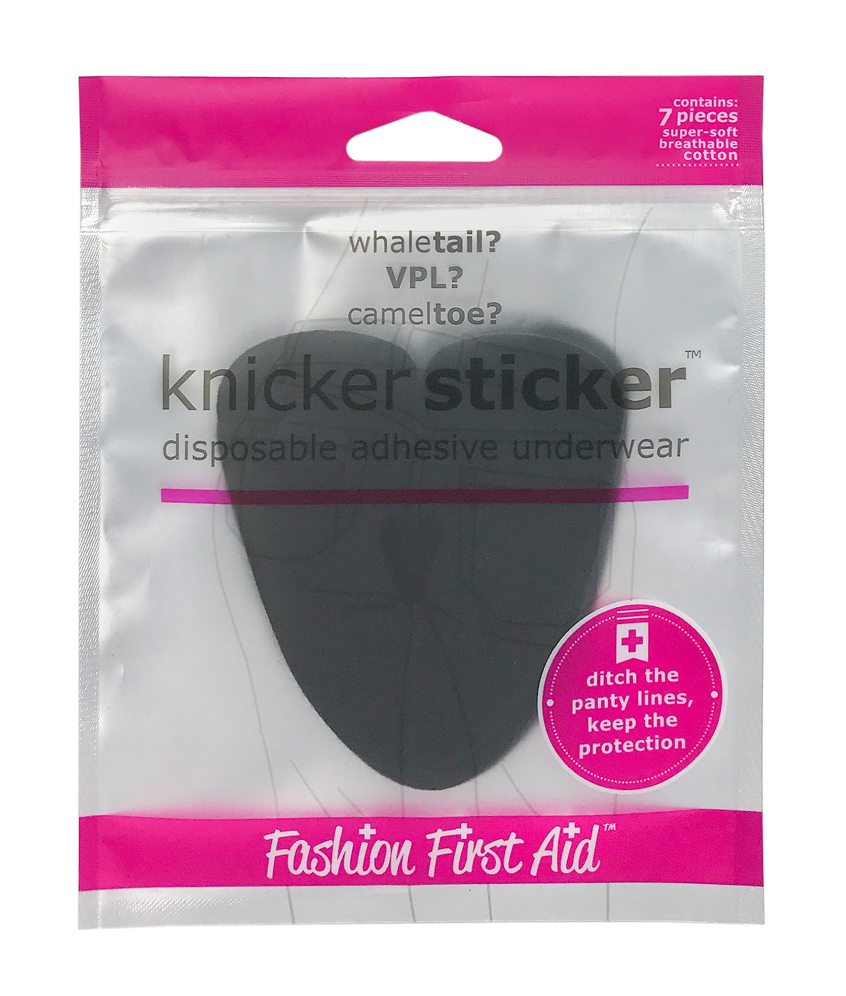 Knicker Sticker disposable adhesive underwear in black, featuring a heart shape design for a seamless fit under clothing.