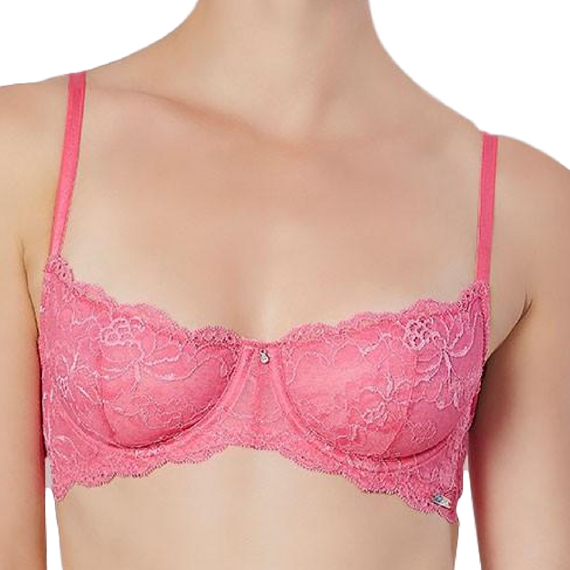 Montelle Intimates Flirt Lace Demi Cup Bra featuring luxurious lace, unlined underwire cups, and adjustable straps in various colors.