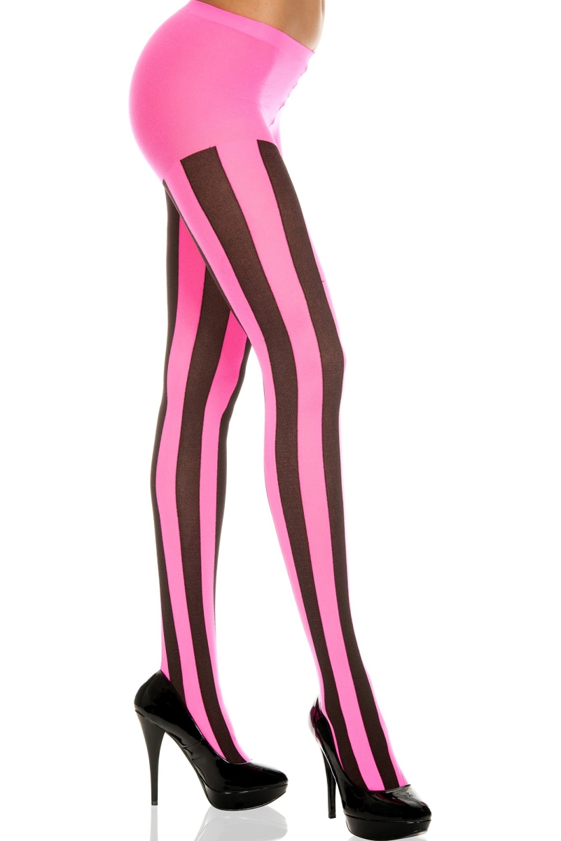 Pink and black striped leggings.