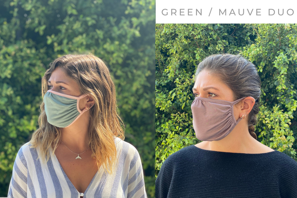 Two Ridiculously Comfy Reusable Cloth Masks in assorted colors, showcasing their soft fabric and stretchy earloops, perfect for everyday wear.