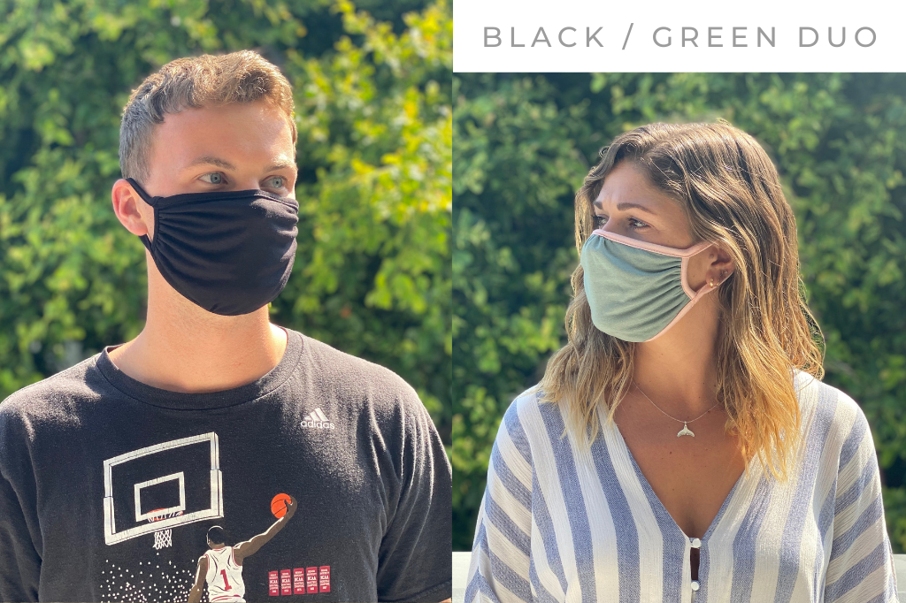 Two Ridiculously Comfy Reusable Cloth Masks in assorted colors, showcasing their soft fabric and stretchy earloops, perfect for everyday wear.