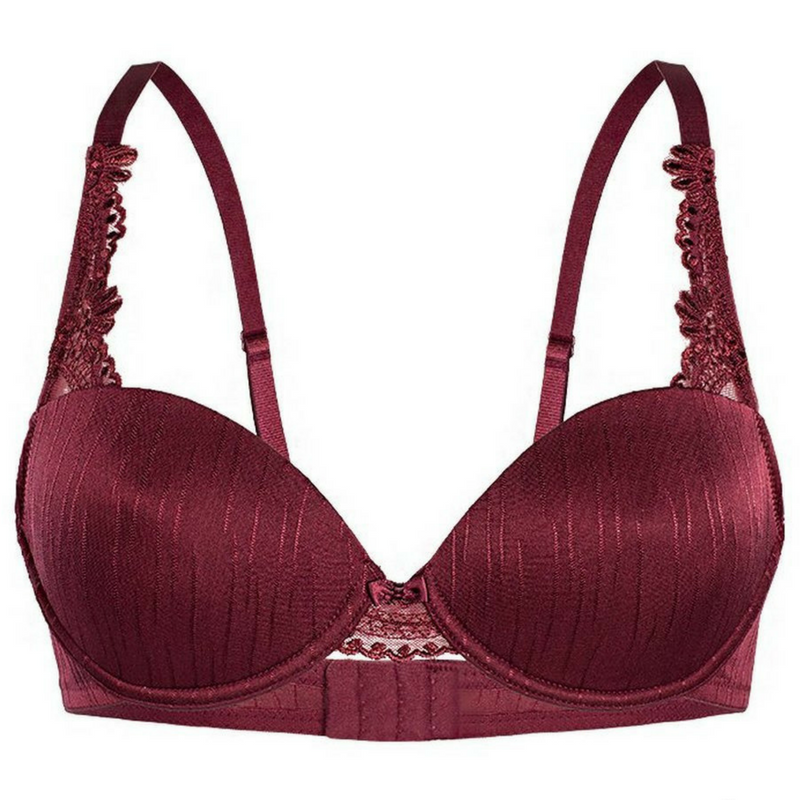 Sassa Miracle Molded Cup Padded Plunge Bra in Bordeaux Red with lace accents and adjustable straps.