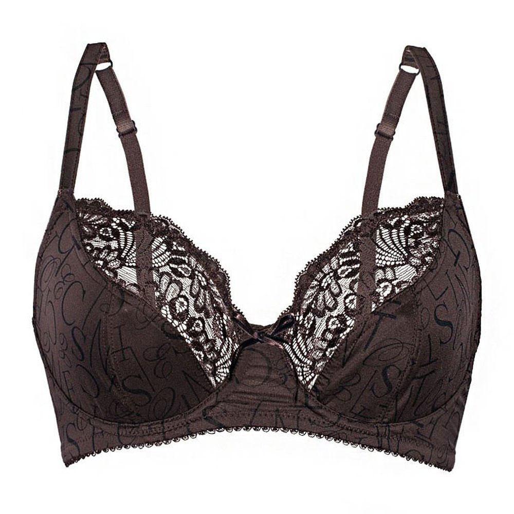 Sassa My Pleasure Semi-Sheer Lace Bra featuring floral lace design and adjustable straps in brown with black accents.