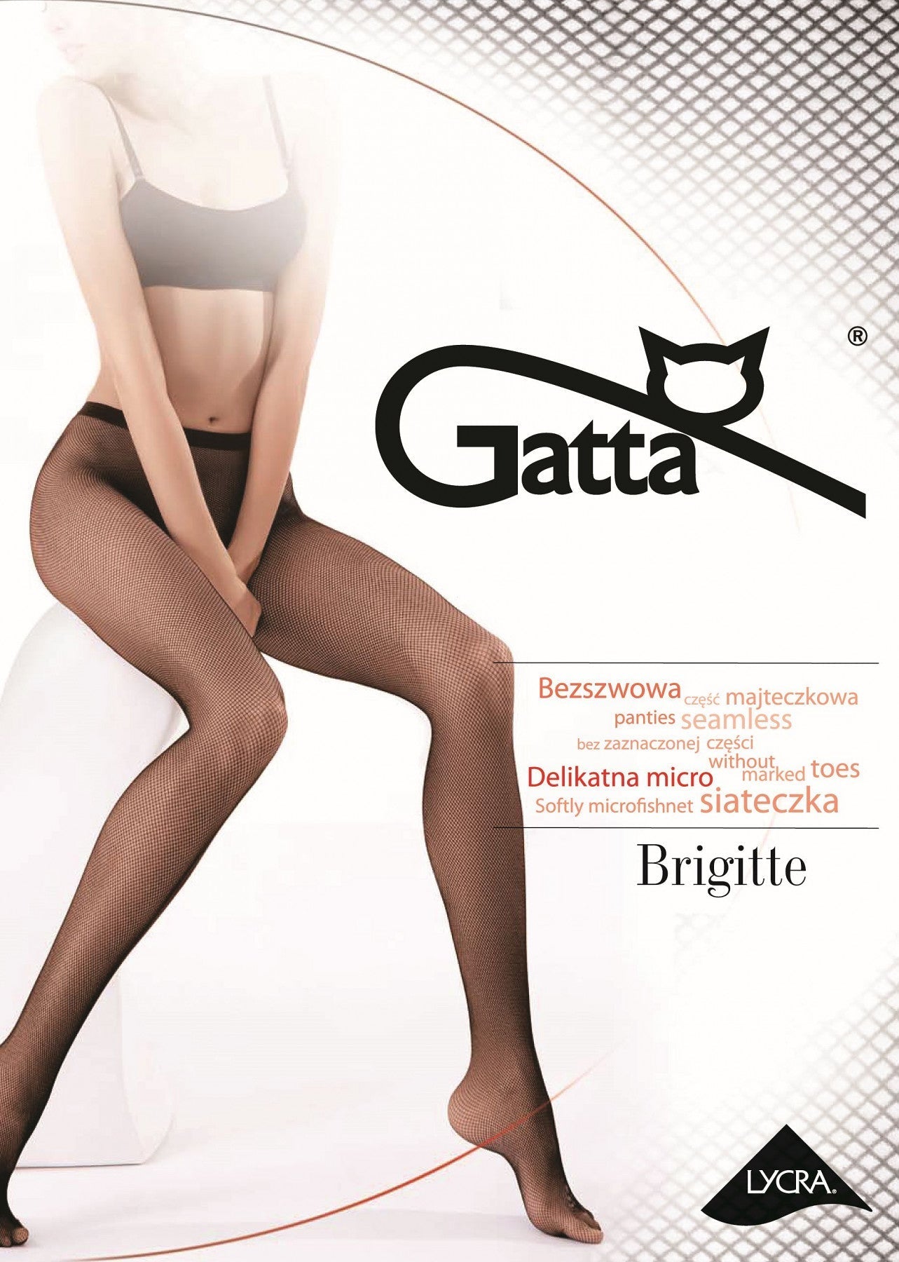 Gatta Brigitte 06 seamless net tights in black, showcasing a fine net design and seamless construction for elegance and comfort.