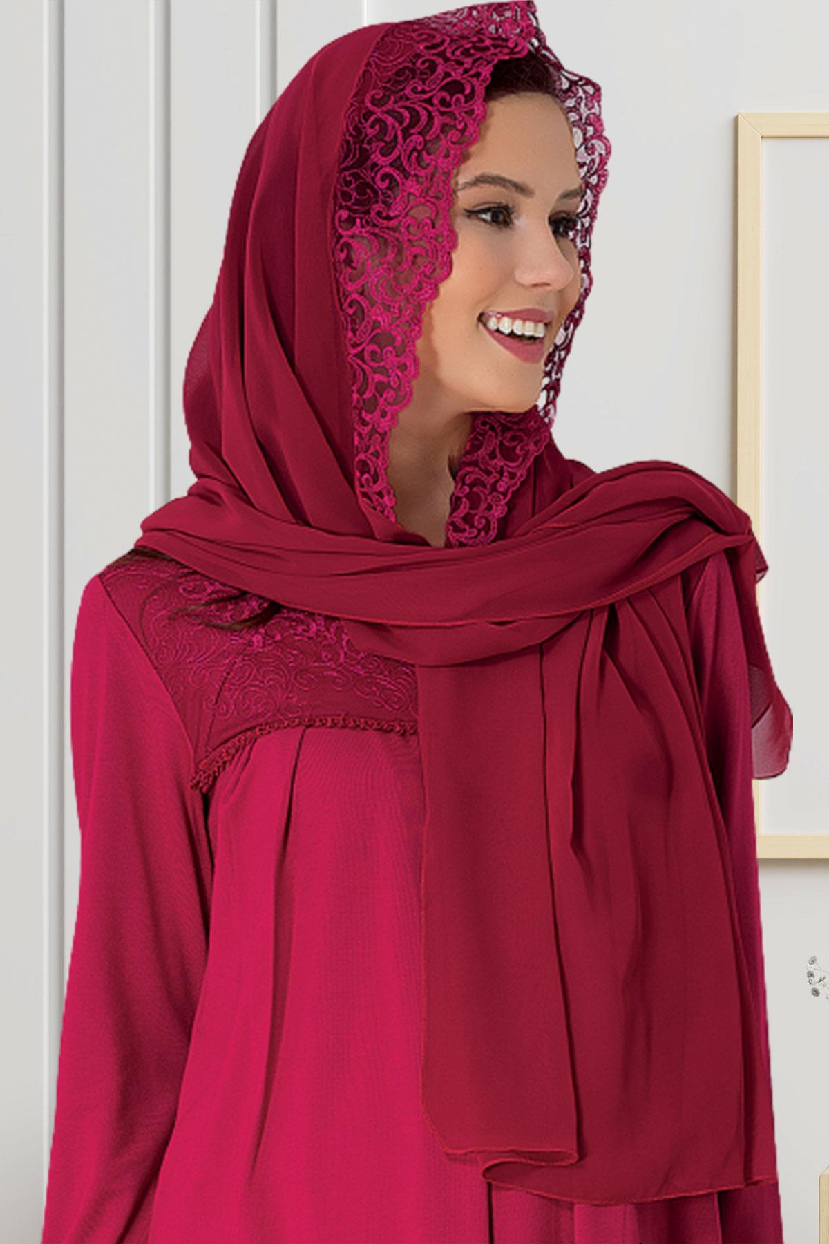 Shopymommy 0020 Fuchsia Scarf draped elegantly, showcasing its vibrant color and soft fabric.