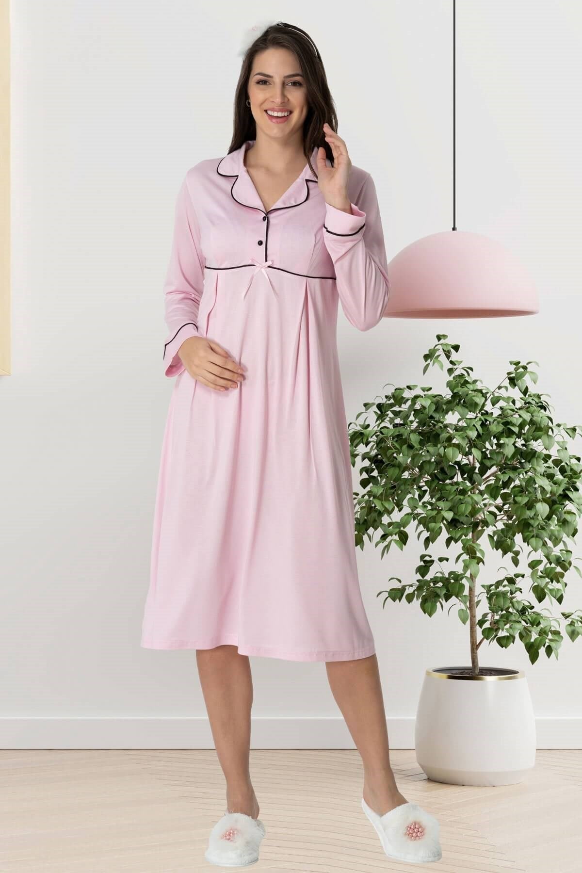 Shopymommy 1551 Maternity & Nursing Nightgown in soft organic fabric, designed for comfort and easy breastfeeding access.