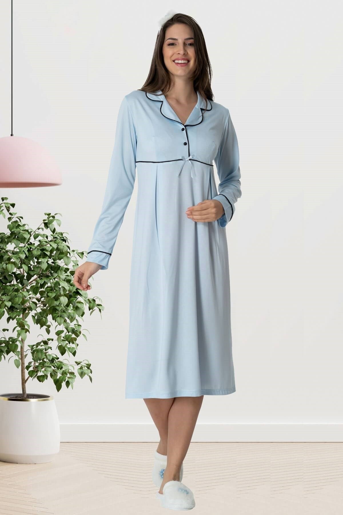 Shopymommy 1551 Maternity & Nursing Nightgown in soft organic fabric, designed for comfort and easy breastfeeding access.