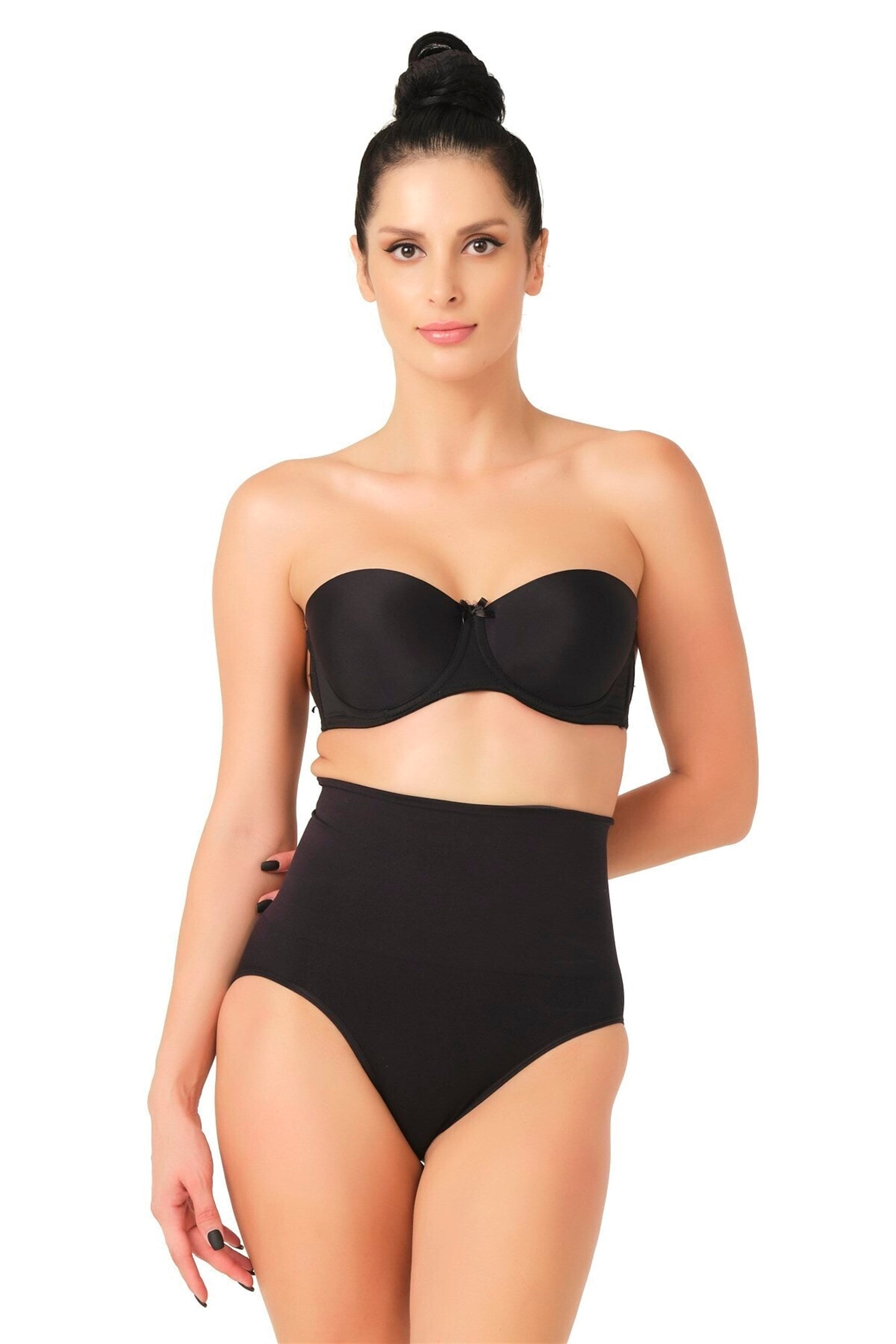 Shopymommy 2021 Seamless Low Waist Double Slip Postpartum Corset in black, showcasing its seamless design and anti-slip silicone backing.