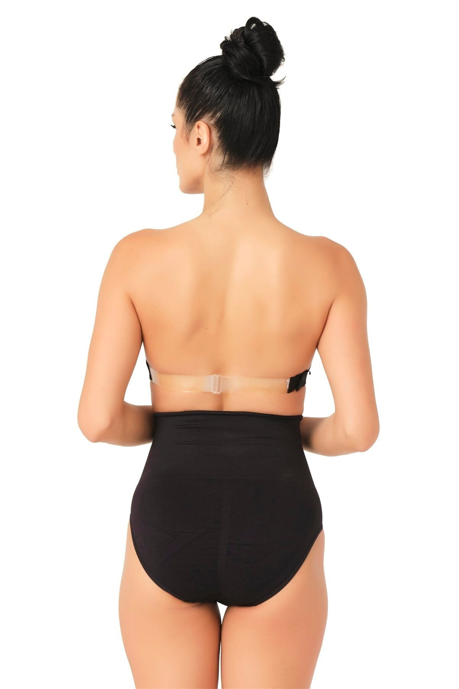 Shopymommy 2021 Seamless Low Waist Double Slip Postpartum Corset in black, showcasing its seamless design and anti-slip silicone backing.