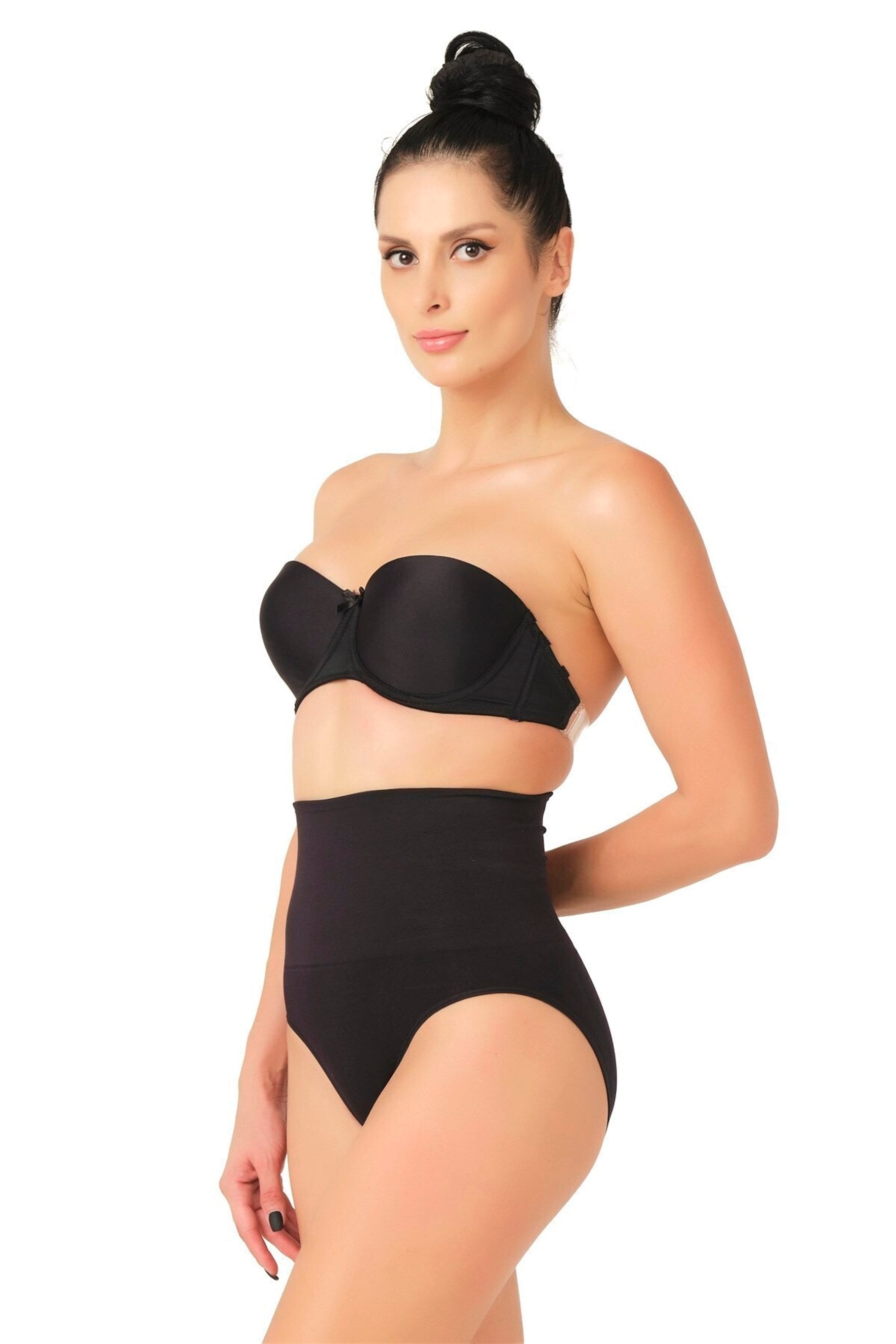 Shopymommy 2021 Seamless Low Waist Double Slip Postpartum Corset in black, showcasing its seamless design and anti-slip silicone backing.