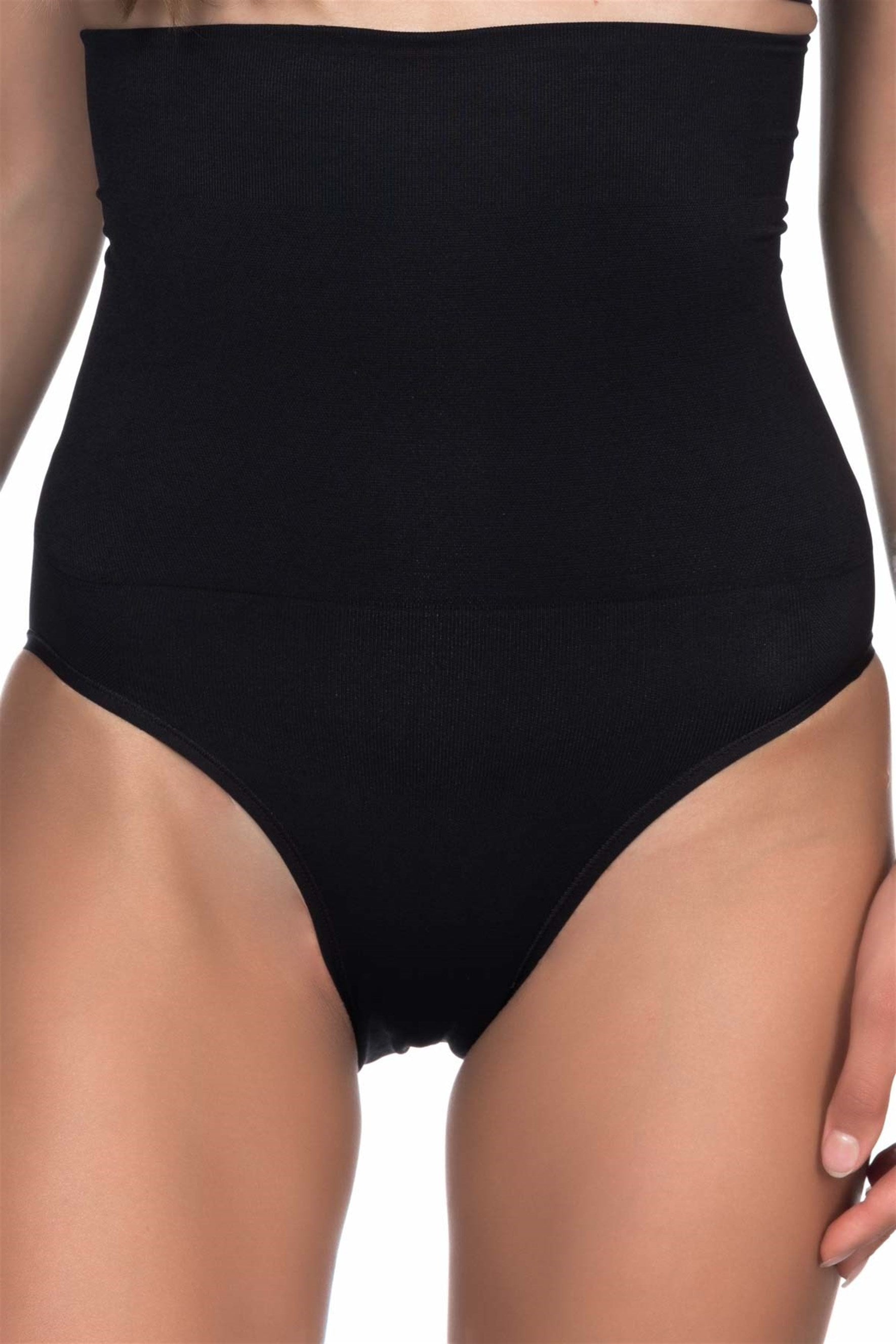 Shopymommy 2009 Seamless High Waist Double Slip Postpartum Corset in black, showcasing its seamless design and anti-slip silicone backing.