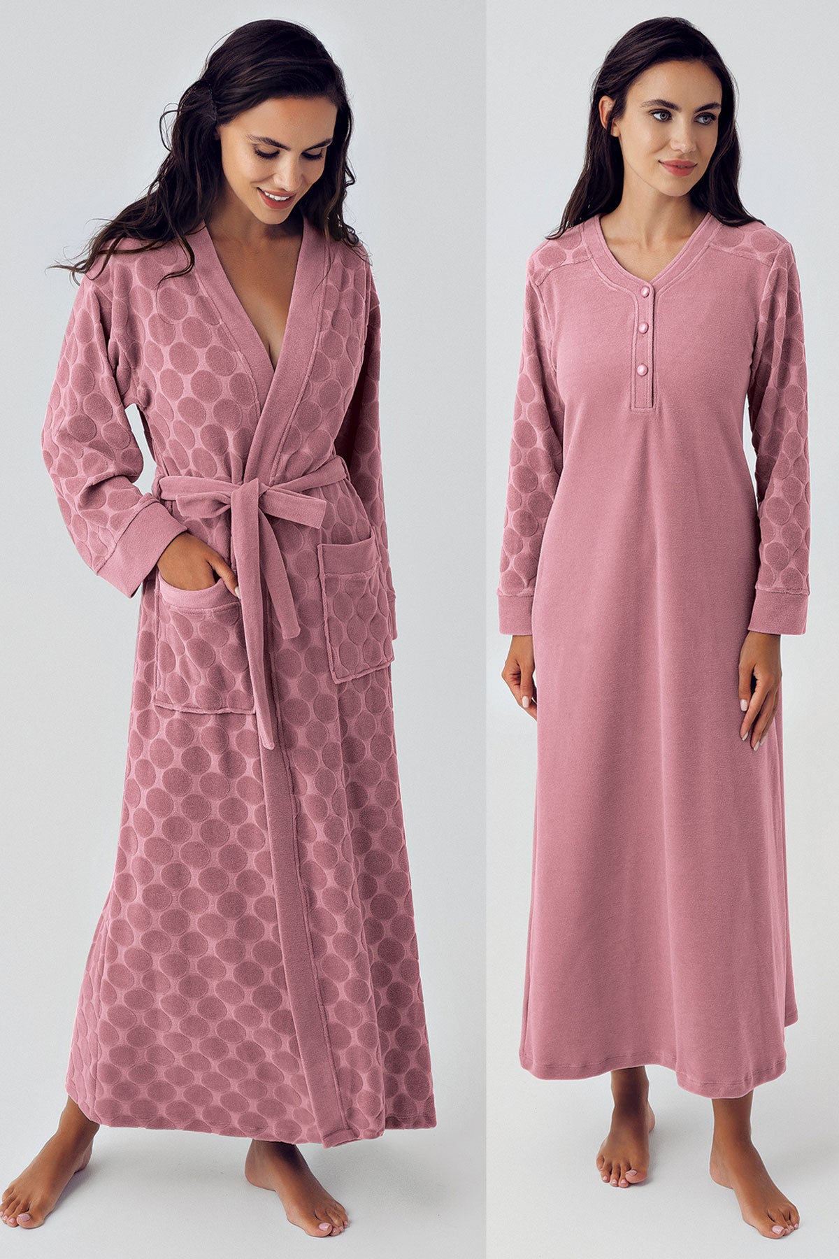 Shopymommy Terry Jacquard Maternity & Nursing Nightgown with matching robe, made from organic fabric for comfort and easy breastfeeding access.