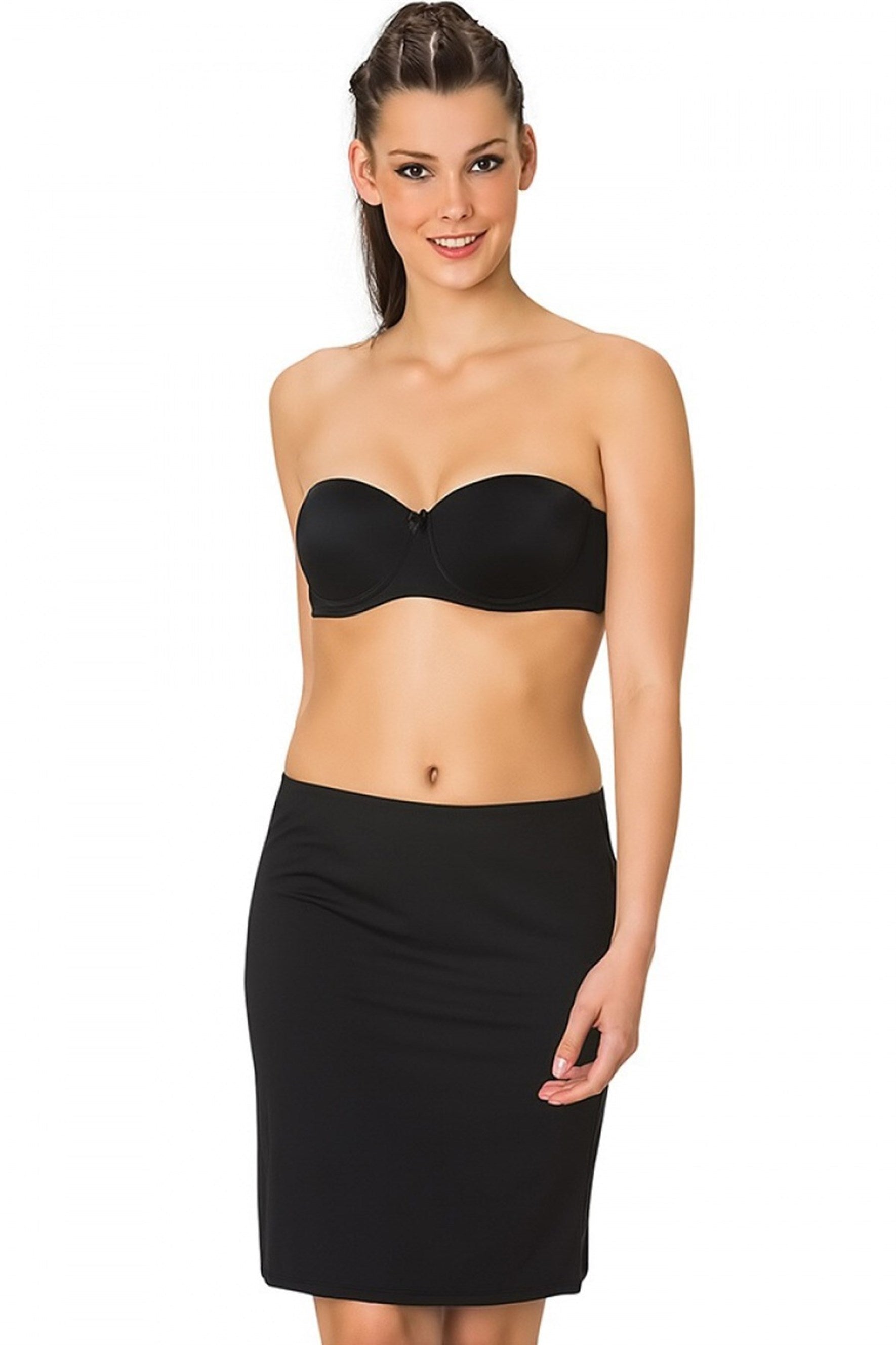 Shopymommy 5060 Seamless Postpartum Corset Dress in black, showcasing its seamless design and anti-slip silicone backing.