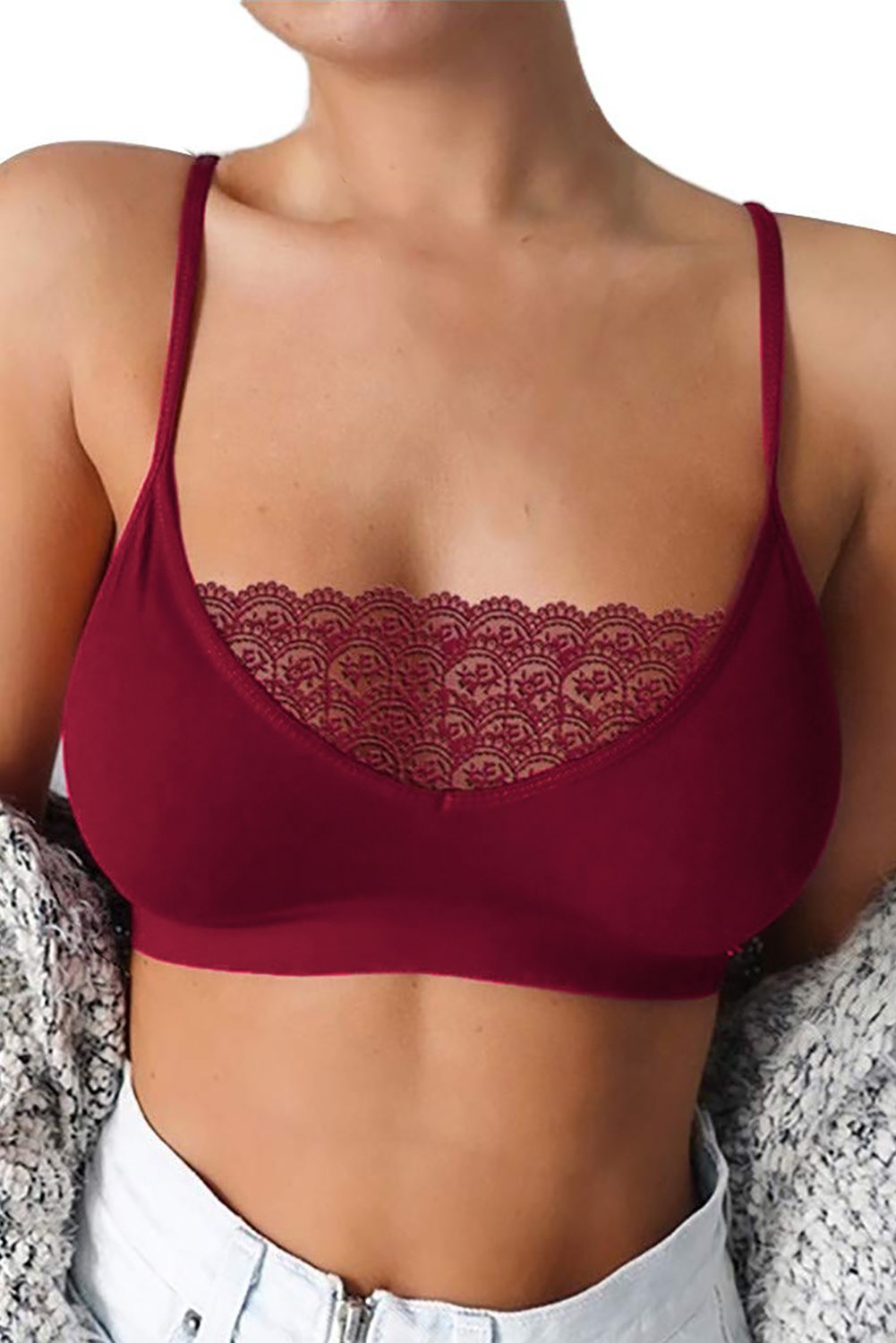 Sport Sexy Seamless Red Lace Push Up Bra featuring intricate lace patchwork and adjustable straps, perfect for daily wear and sports.