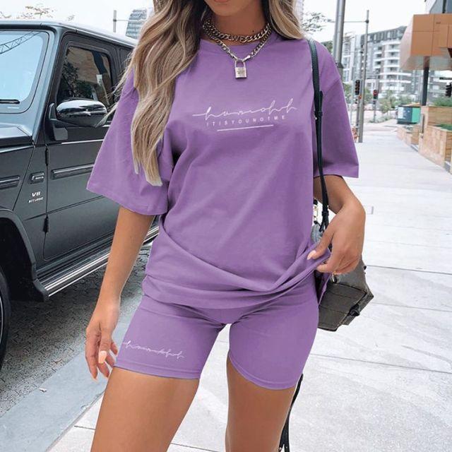 Trancilong Casual Two Piece Set featuring a stylish O-neck pullover top and elastic waist shorts, perfect for summer lounging.