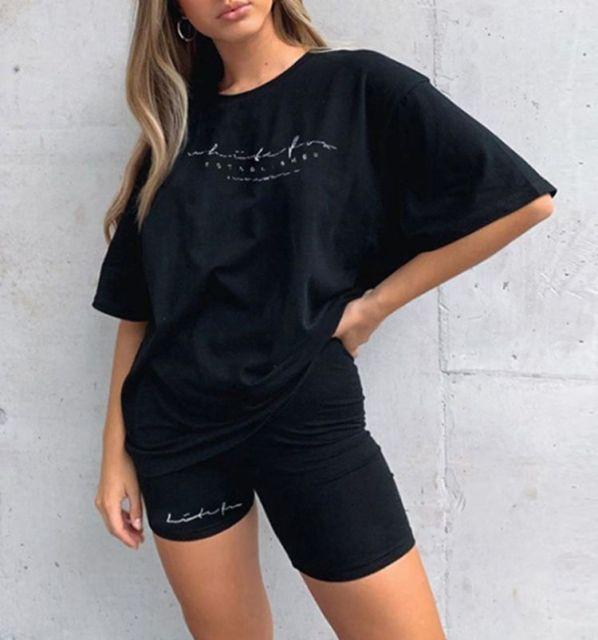 Trancilong Casual Two Piece Set featuring a stylish O-neck pullover top and elastic waist shorts, perfect for summer lounging.