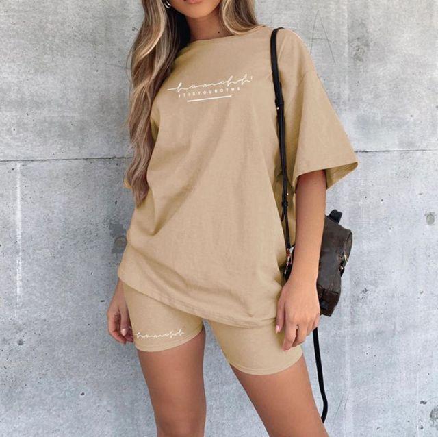 Trancilong Casual Two Piece Set featuring a stylish O-neck pullover top and elastic waist shorts, perfect for summer lounging.