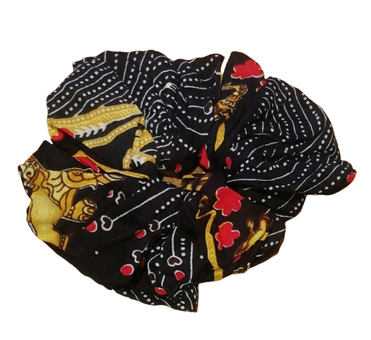 Black Elephant Diamond Hair Scrunchie Ties made from eco-friendly Rayon fabric, featuring a stylish design and elasticated core for secure hold.