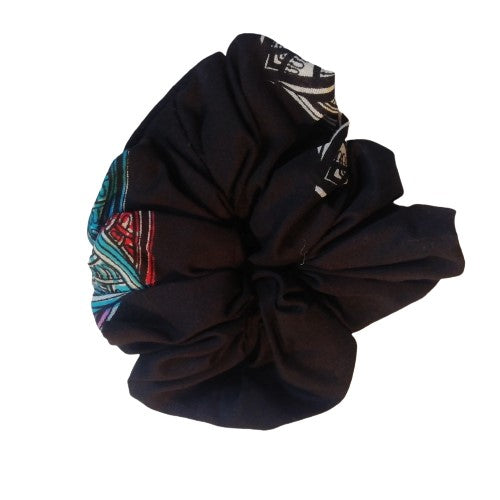 Black Moon Shell Hair Scrunchie Ties made from eco-friendly Rayon fabric, featuring a stylish design and elasticated core.