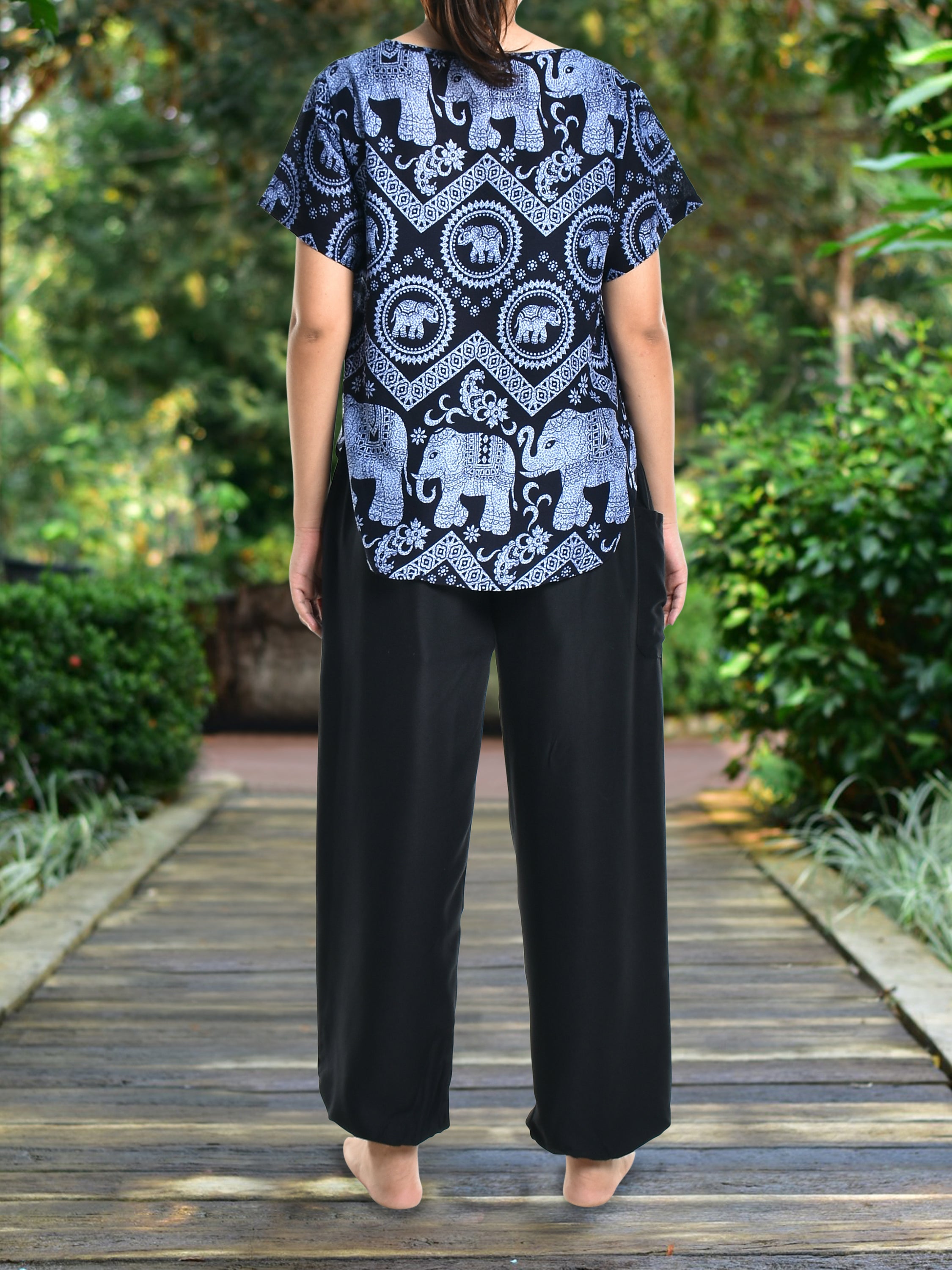 Bohotusk Blue Elephant Tusker Short Sleeved Top showcasing vibrant blue color and unique elephant design, made from soft Royal Thai Rayon.