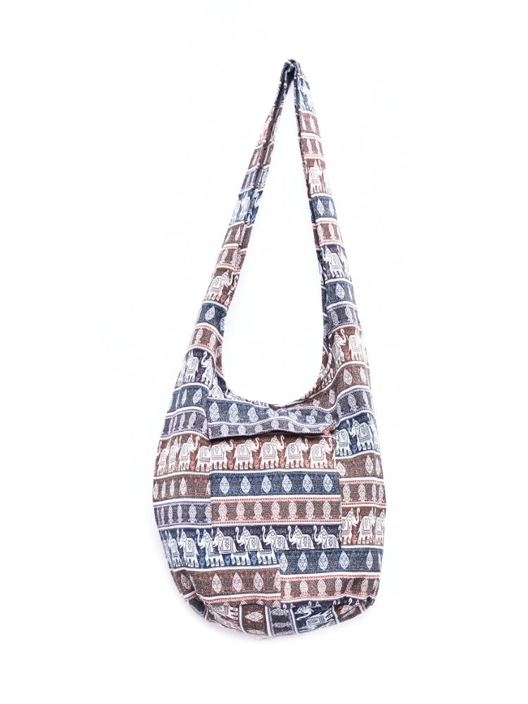 Bohotusk Striped Elephant Multi Stripe Cotton Canvas Sling Shoulder Bag featuring vibrant stripes and spacious design.