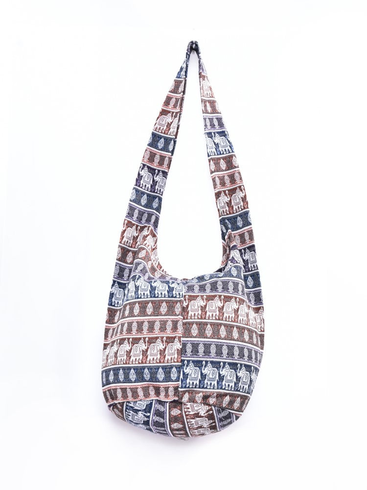 Bohotusk Striped Elephant Multi Stripe Cotton Canvas Sling Shoulder Bag featuring vibrant stripes and spacious design.