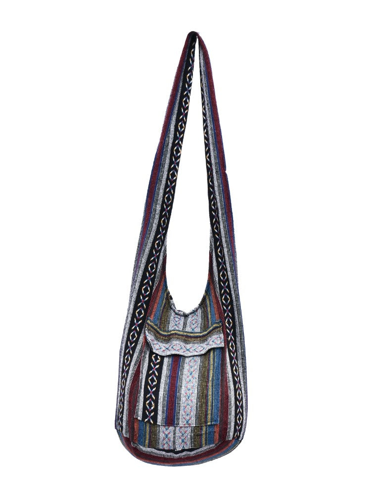 Bohotusk Striped Multi Coloured Cotton Canvas Sling Shoulder Bag with vibrant stripes and spacious design.