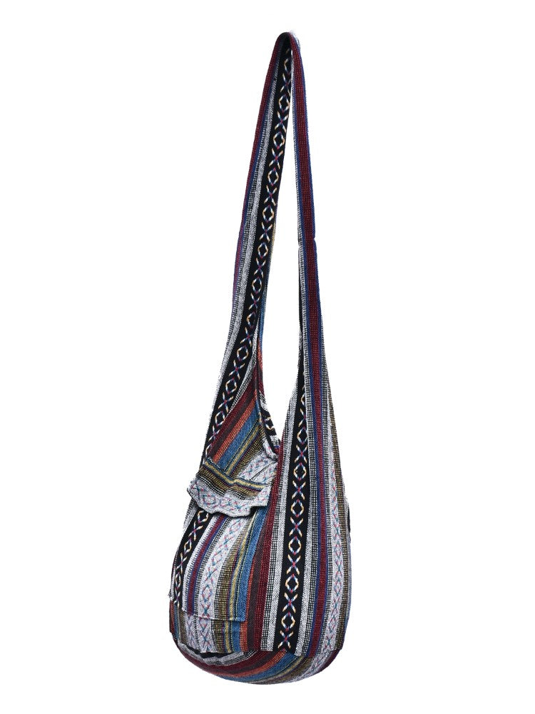 Bohotusk Striped Multi Coloured Cotton Canvas Sling Shoulder Bag with vibrant stripes and spacious design.