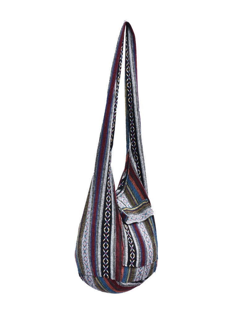 Bohotusk Striped Multi Coloured Cotton Canvas Sling Shoulder Bag with vibrant stripes and spacious design.