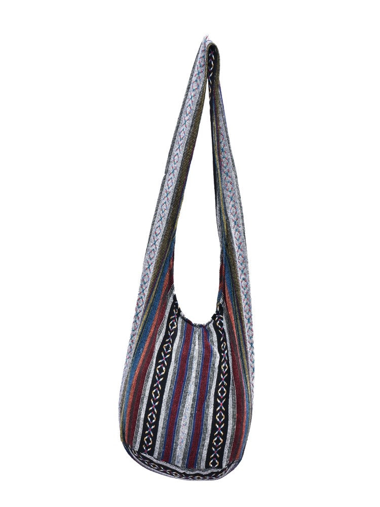 Bohotusk Striped Multi Coloured Cotton Canvas Sling Shoulder Bag with vibrant stripes and spacious design.