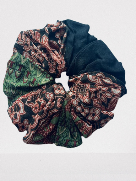 Brown Ink Splash Hair Scrunchie Ties made from eco-friendly rayon fabric, featuring a stylish design and elasticated core for a secure fit.