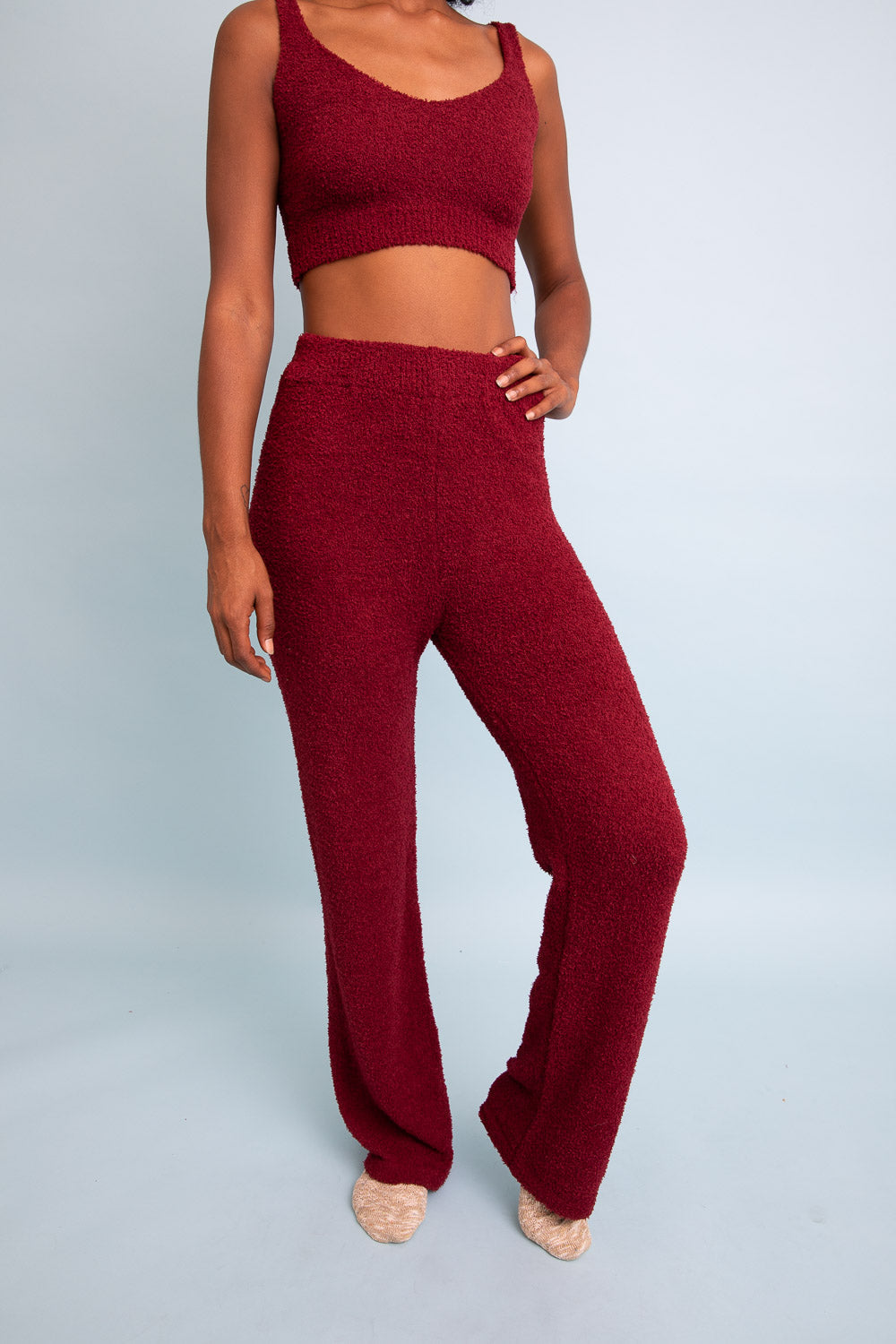 Cozy Boucle Lounge Pants in various colors, showcasing their soft texture and stylish design.