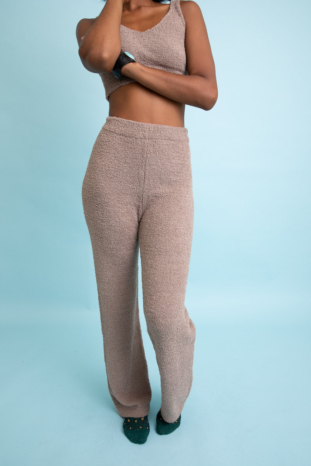 Cozy Boucle Lounge Pants in various colors, showcasing their soft texture and stylish design.