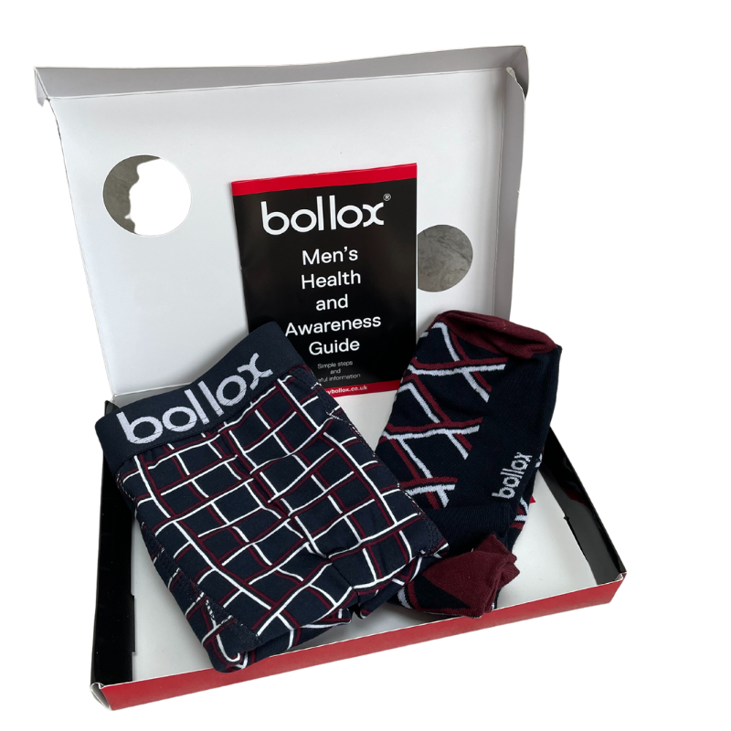 Hatch Set featuring stylish men's cotton boxer shorts and matching socks, promoting comfort and male cancer awareness.