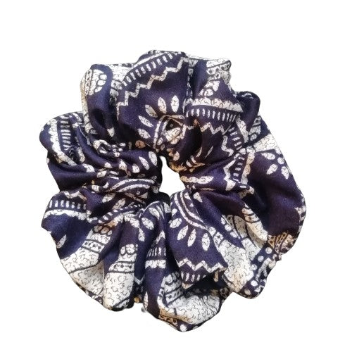 Main Navy Blue Elephant Print Hair Scrunchie Ties image