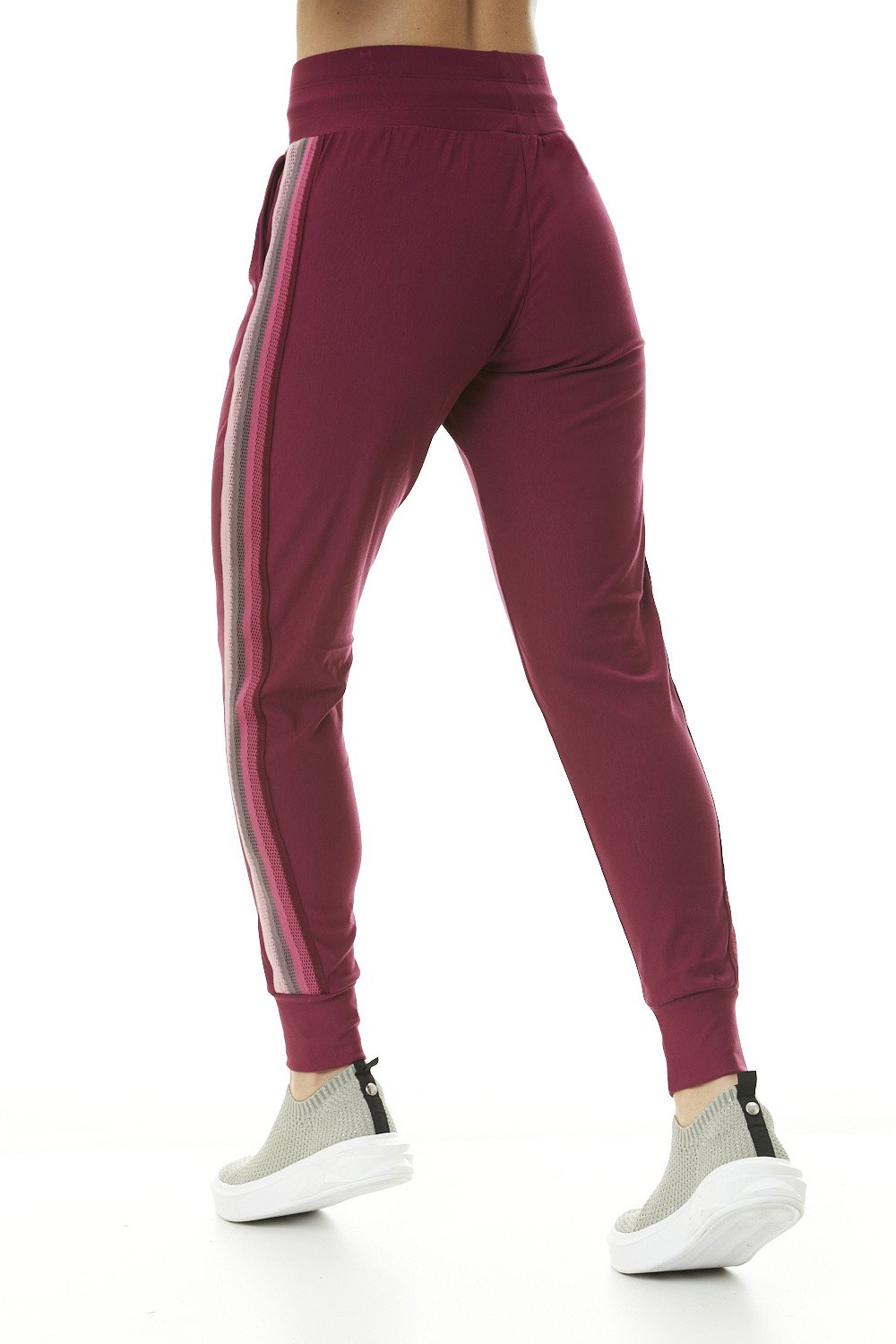 Tamisa Women Joggers featuring a wide cuff hem, side pockets, and a trendy tri-color band in blush, grey, and coral.