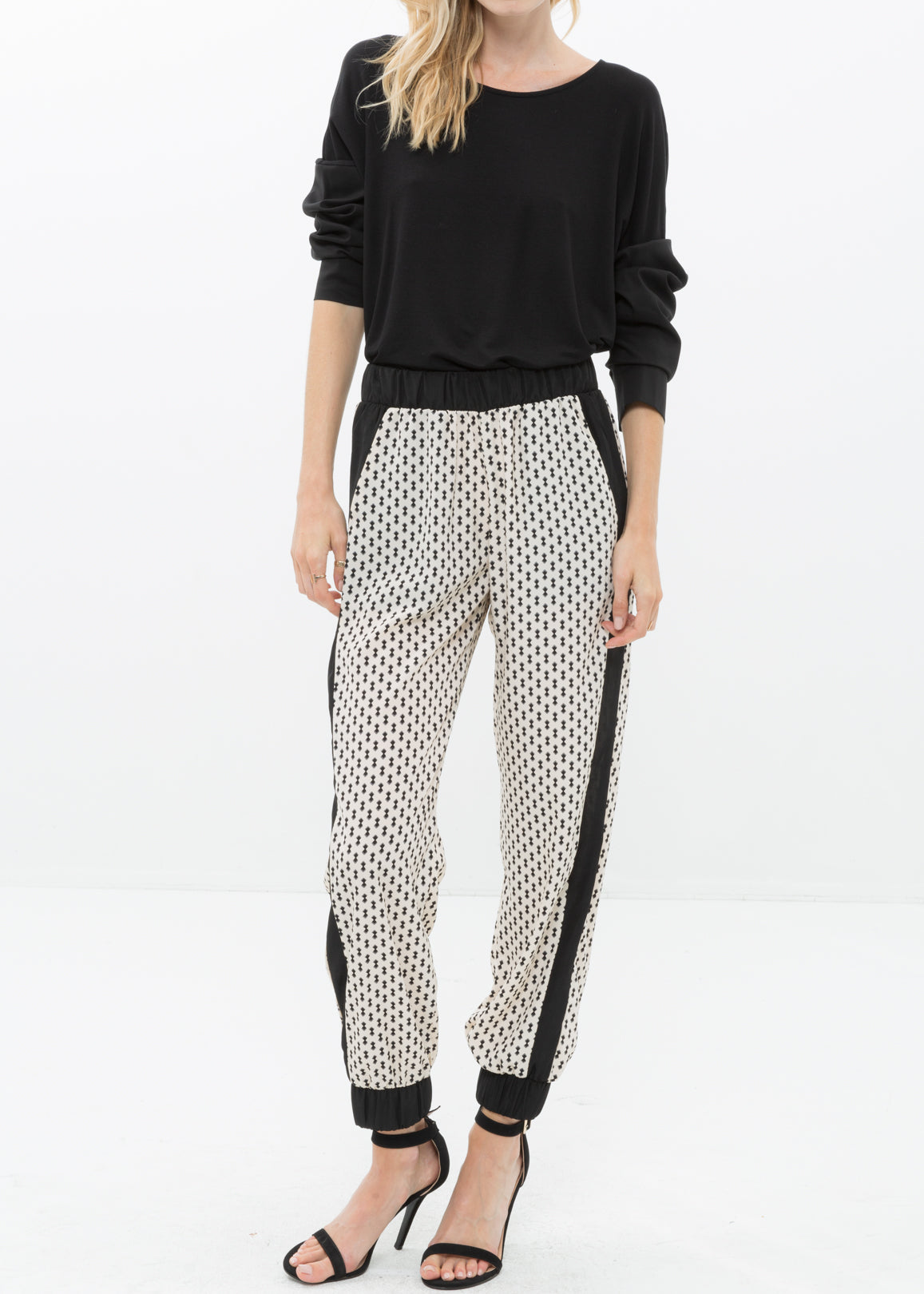 Women's Printed Casual Cuffed Hem Pants featuring mini ribbon prints, perfect for casual wear.