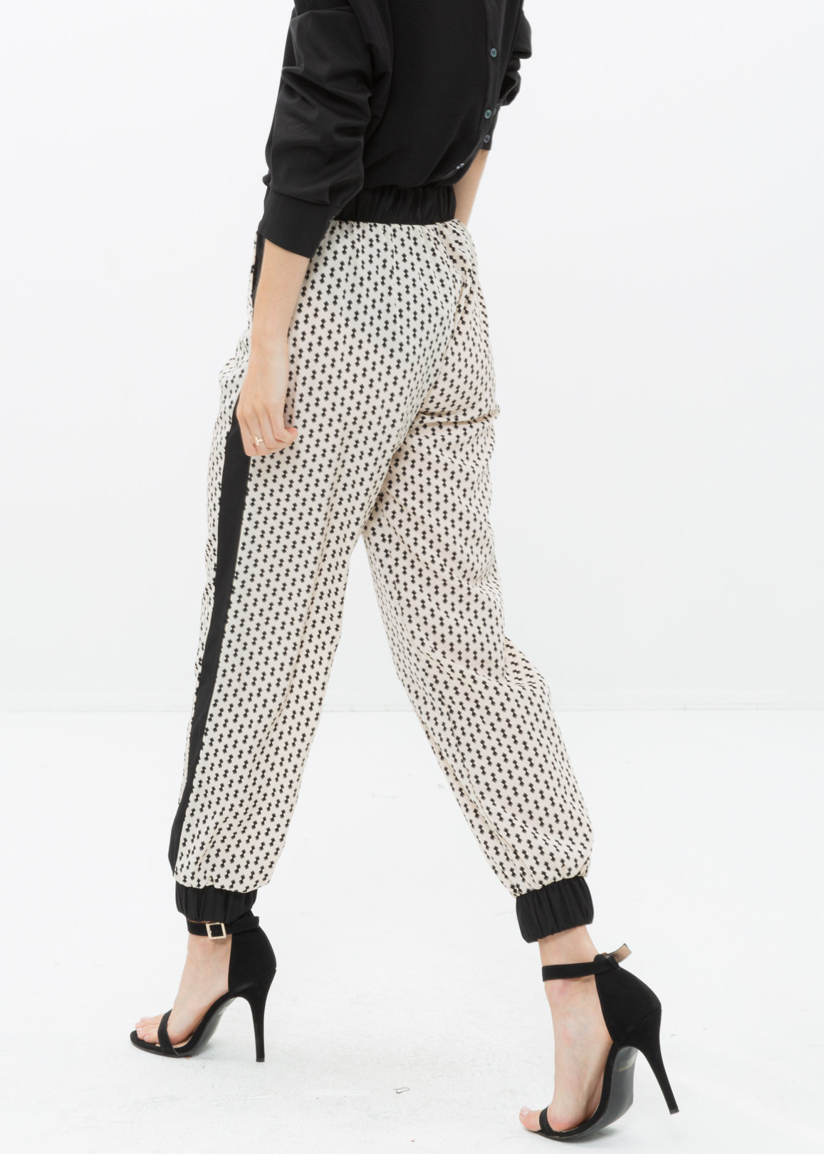 Women's Printed Casual Cuffed Hem Pants featuring mini ribbon prints, perfect for casual wear.