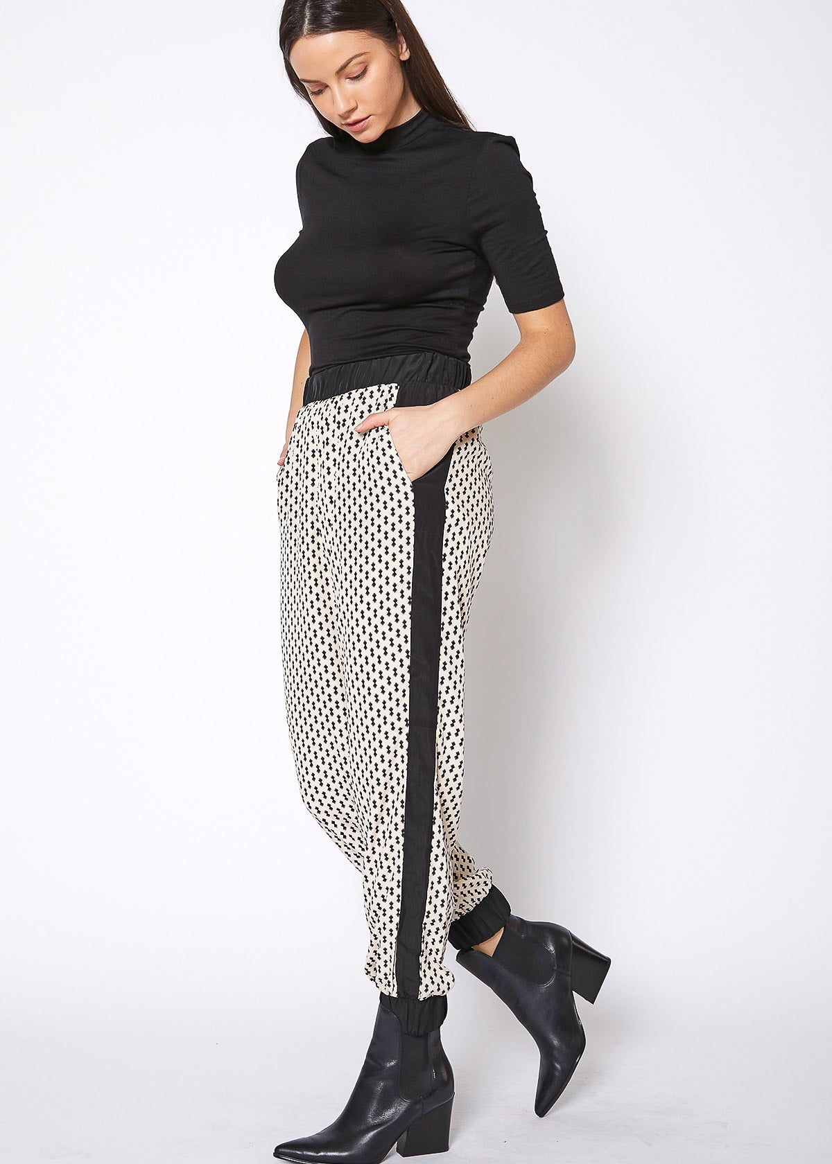 Women's Printed Casual Cuffed Hem Pants featuring mini ribbon prints, perfect for casual wear.