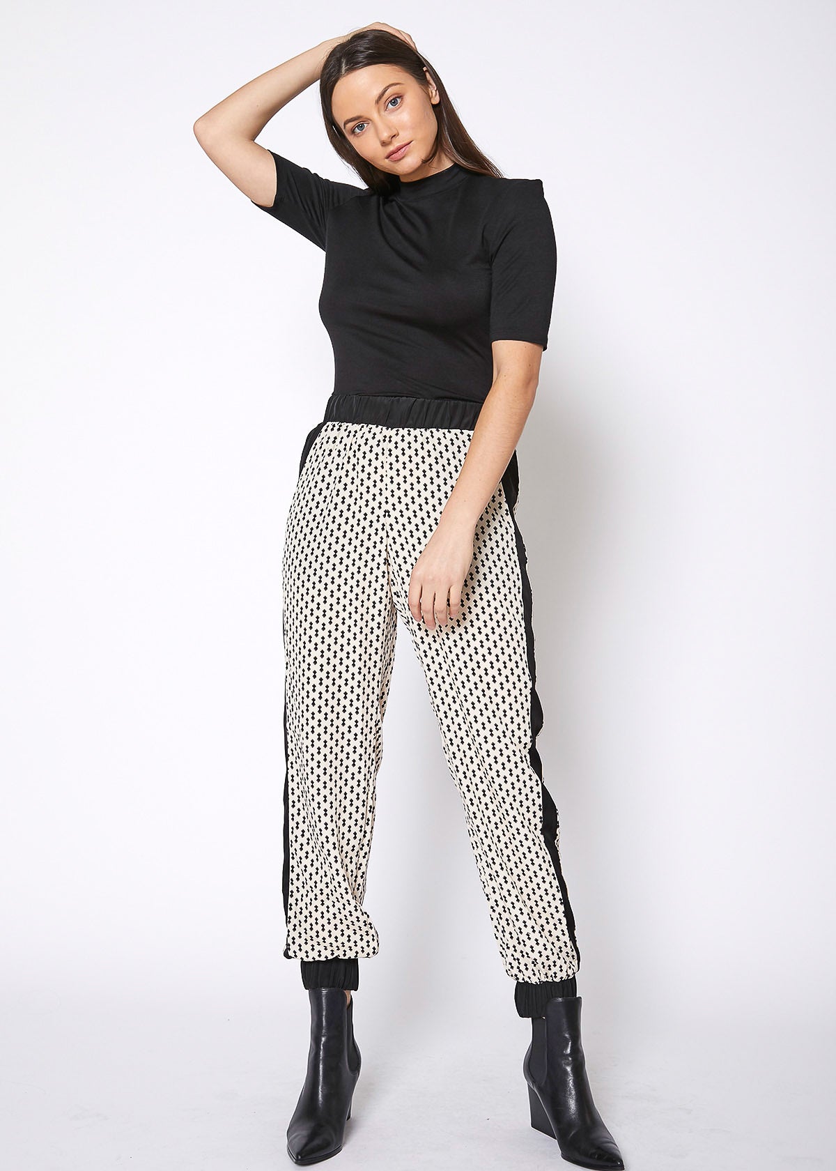 Women's Printed Casual Cuffed Hem Pants featuring mini ribbon prints, perfect for casual wear.