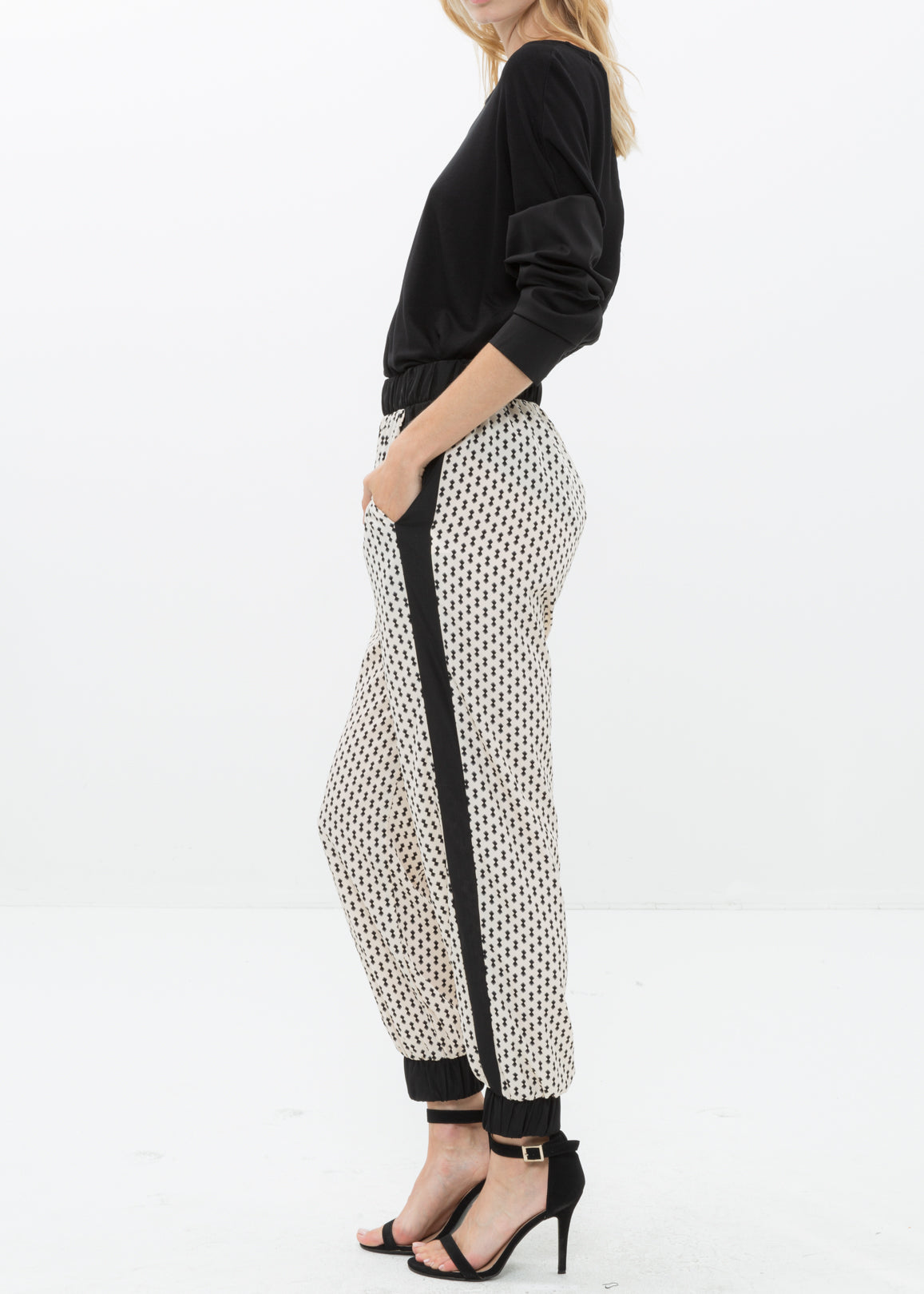 Women's Printed Casual Cuffed Hem Pants featuring mini ribbon prints, perfect for casual wear.