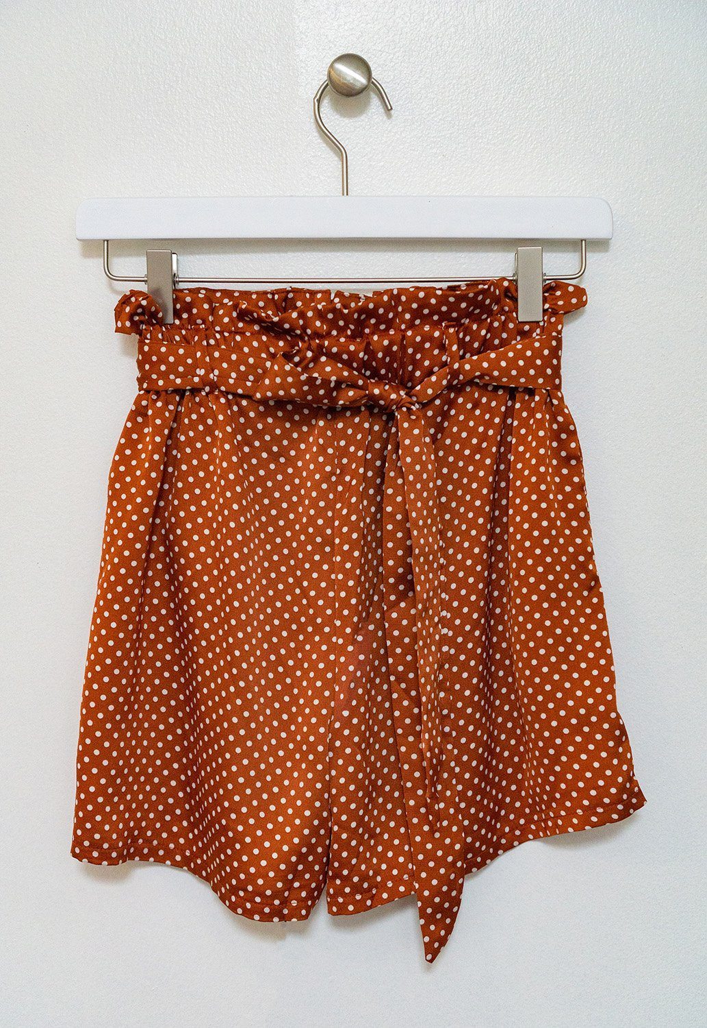 Cloth Patterned Cinch Waist Shorts featuring a high waist, detachable belt, and elastic frill detailing, available in two stylish patterns.