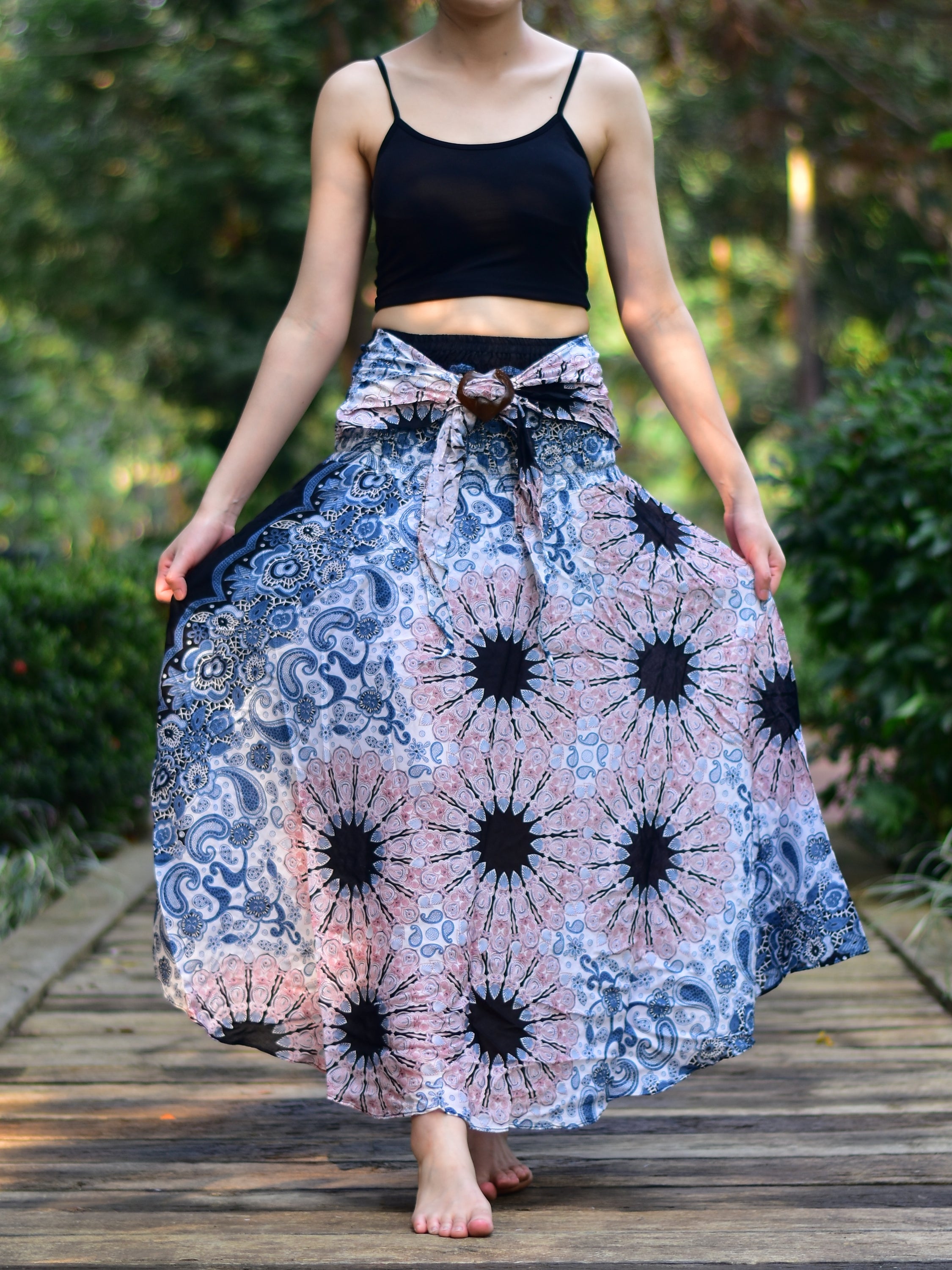 Main Bohotusk White Pink Ink Splash Long Skirt With Coconut Buckle (& image