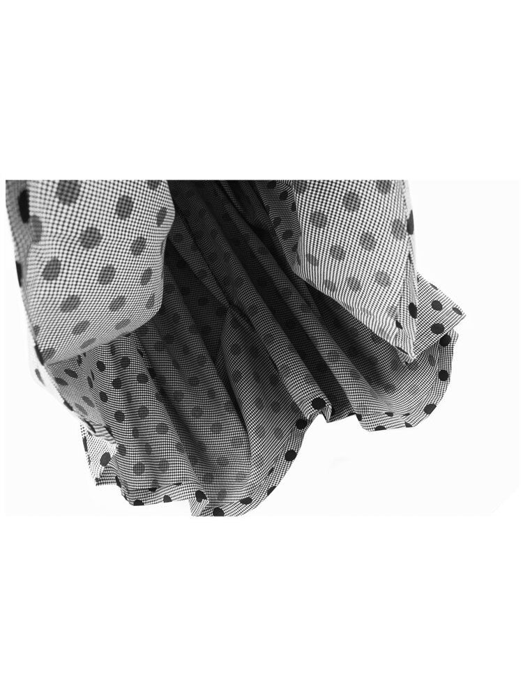 Ladies Irregular Pleated Dark Skirt showcasing unique pleated design and elastic waist, perfect for versatile styling.