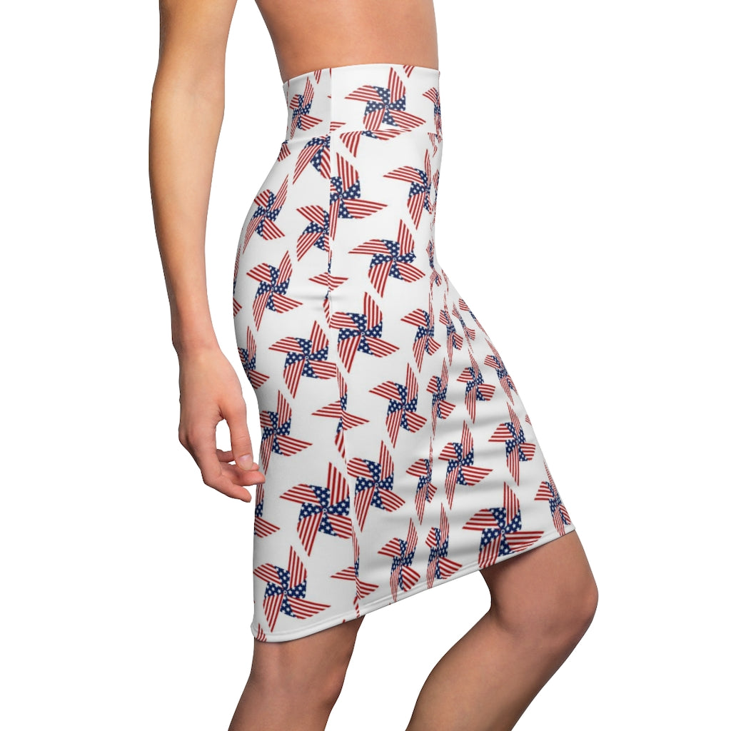 Stars And Stripes US Pencil Skirt featuring a contoured fit and creative print, perfect for stylish women.