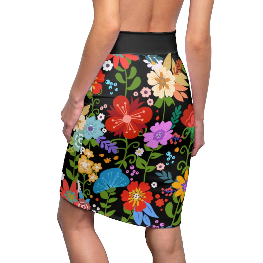 Uniquely You Women's Pencil Skirt featuring a high waist stretch design in a vibrant multicolor print, perfect for stylish occasions.