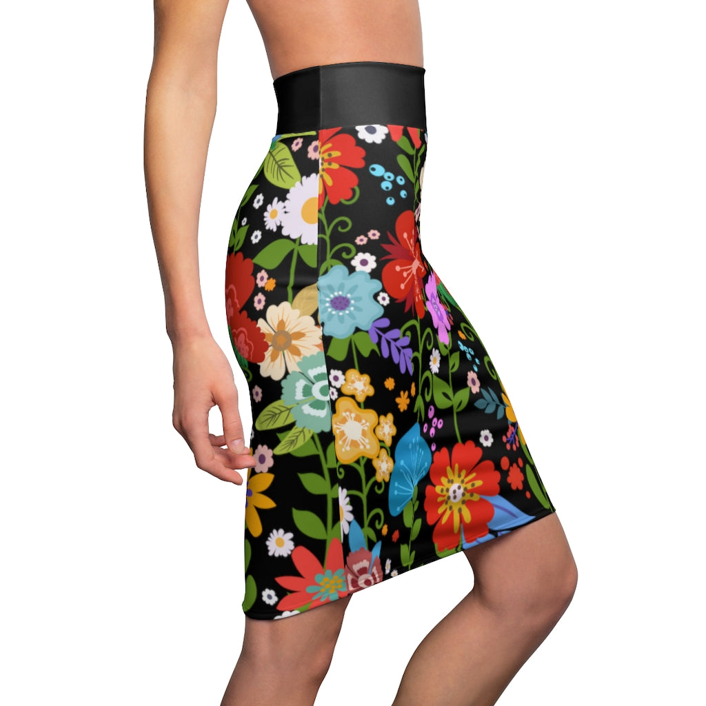 Uniquely You Women's Pencil Skirt featuring a high waist stretch design in a vibrant multicolor print, perfect for stylish occasions.